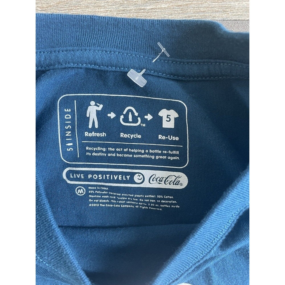 2013 Coca Cola Blue T Shirt Adult Size Medium Made From Recycled Bottles - Picture 3 of 5